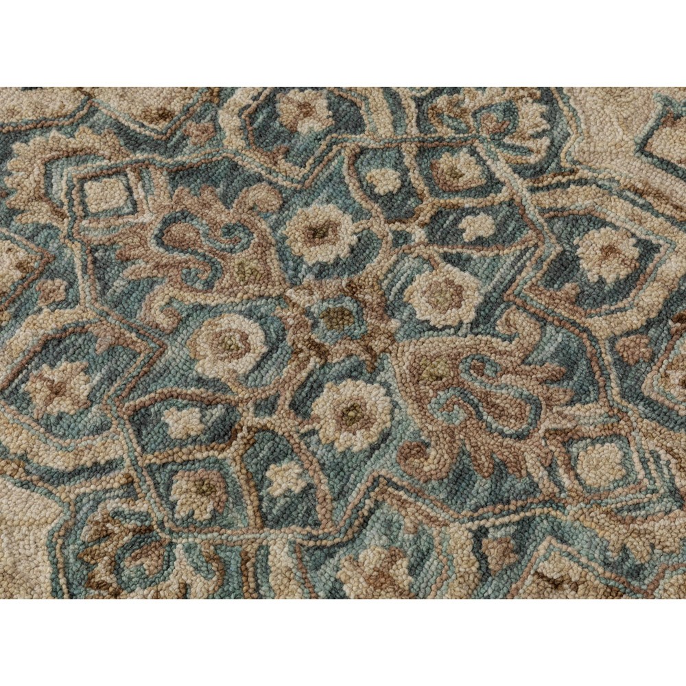 Krishna Updated Traditional Blue Wool Medallion Patterned Rug - 7'9"x9'9"|