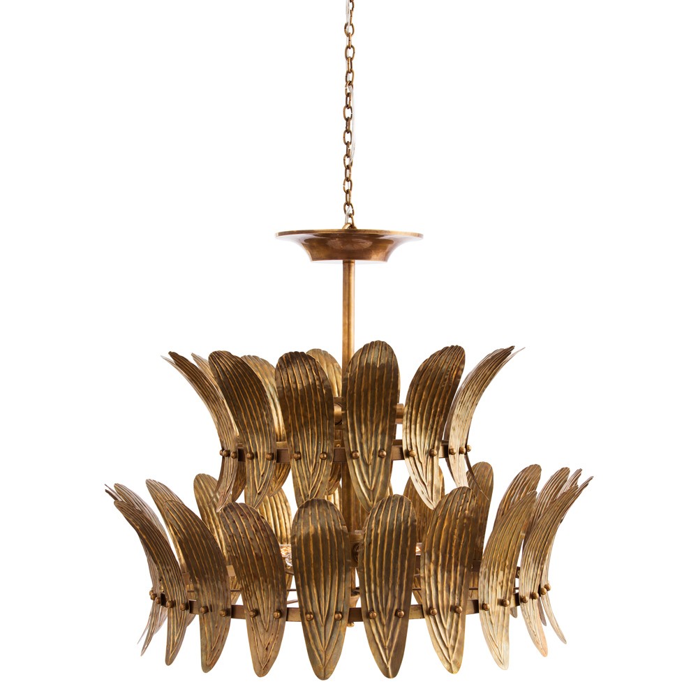 Analise Traditional Vintage Brass Leaf Tiered Chandelier|