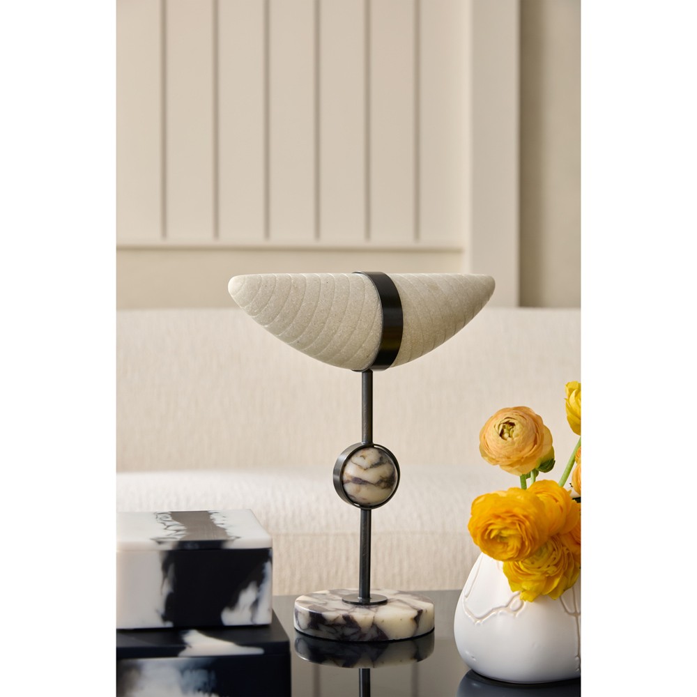 Norbert Coastal White Ricestone Horn Sculpture|