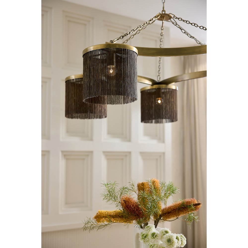 Langston Updated Traditional Vintage Brass Tassel Chandelier|