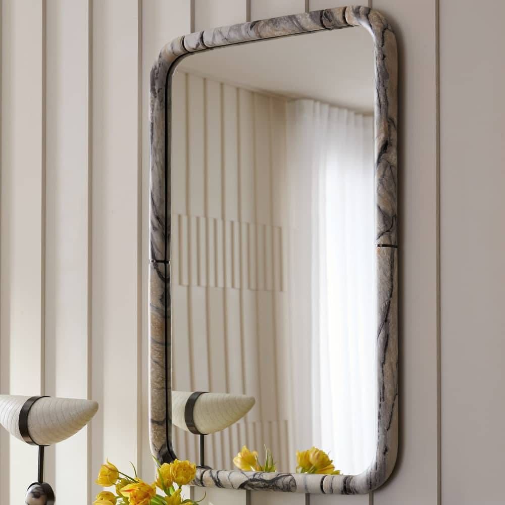 Trevino Modern Grey Marbled Resin Rectangular Wall Mirror|
