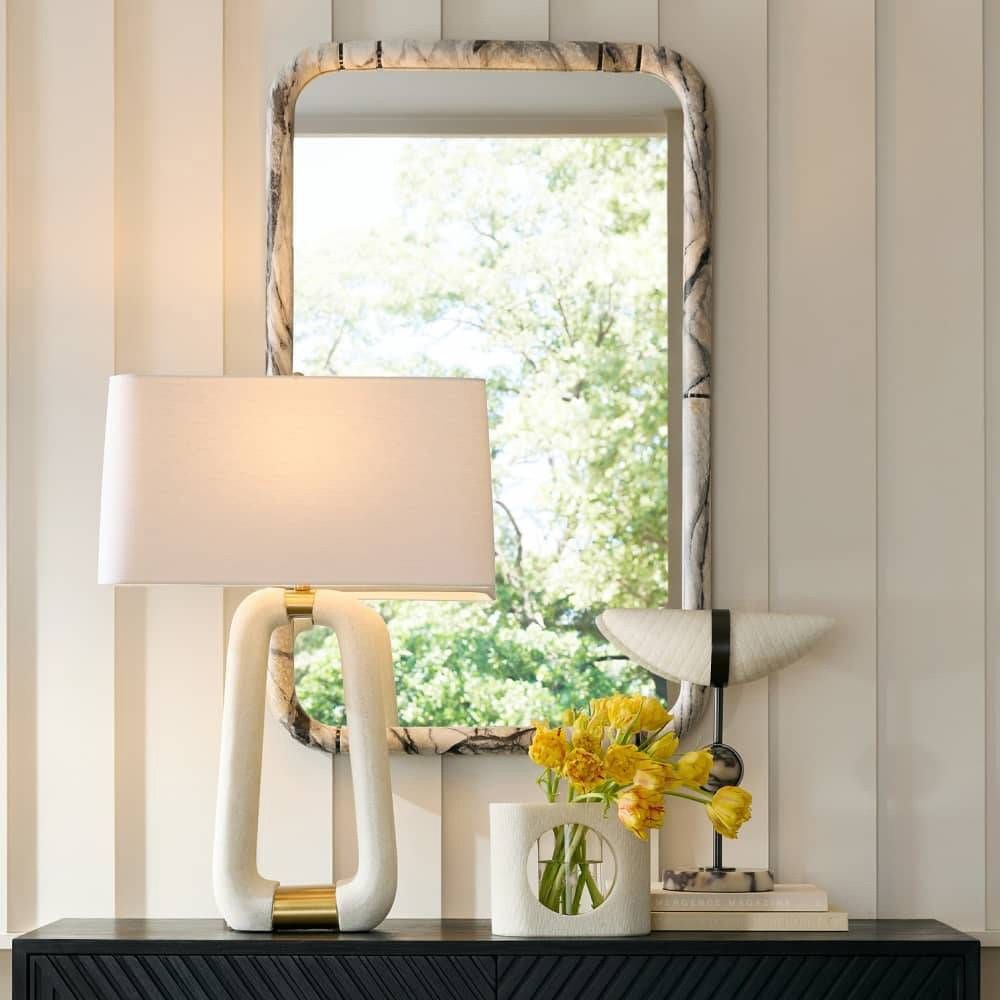 Trevino Modern Grey Marbled Resin Rectangular Wall Mirror|