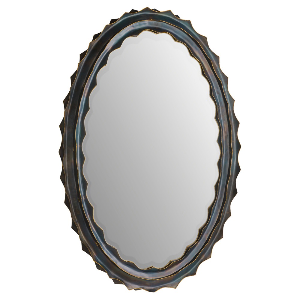 Norway Updated Traditional Burnt Iron Textured Oval Wall Mirror|
