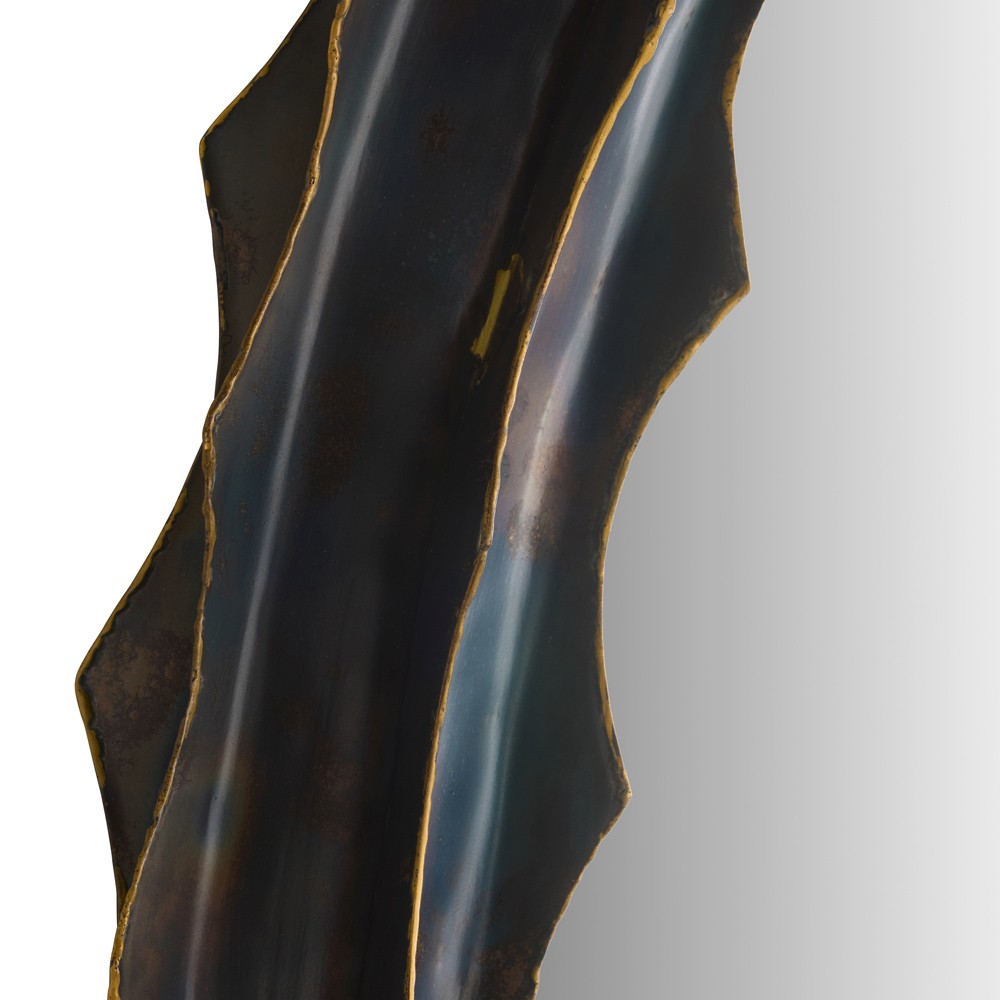 Norway Updated Traditional Burnt Iron Textured Oval Wall Mirror|