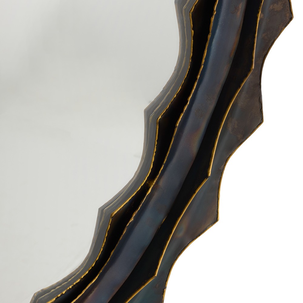 Norway Updated Traditional Burnt Iron Textured Oval Wall Mirror|