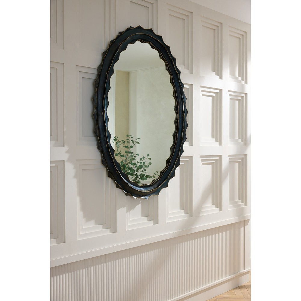 Norway Updated Traditional Burnt Iron Textured Oval Wall Mirror|