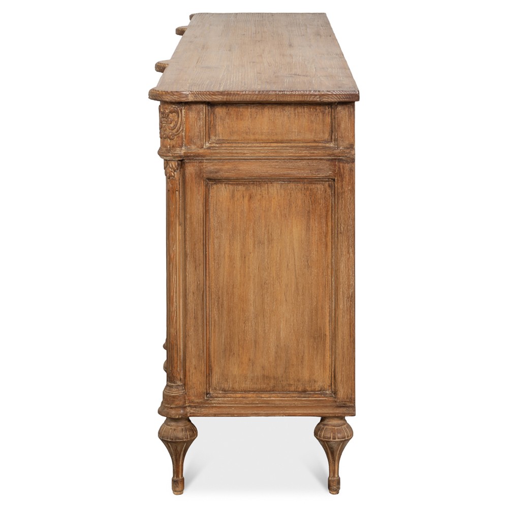 Callow French Country Distressed Natural Pine Wood Sideboard|