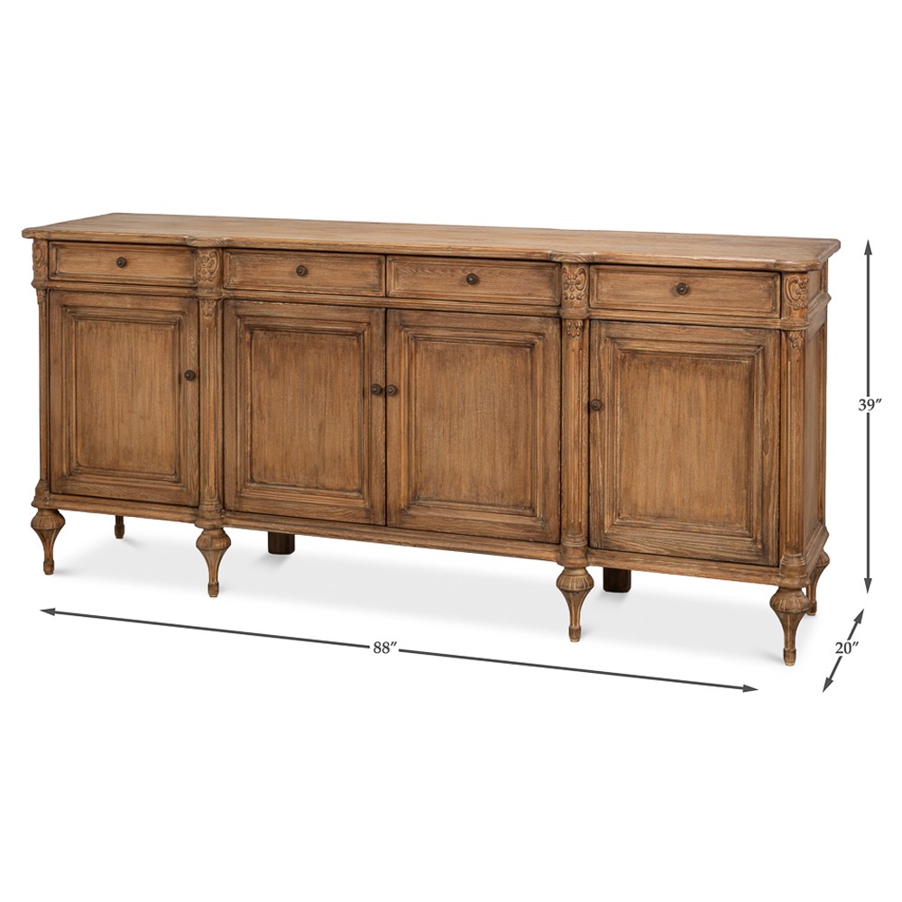 Callow French Country Distressed Natural Pine Wood Sideboard|