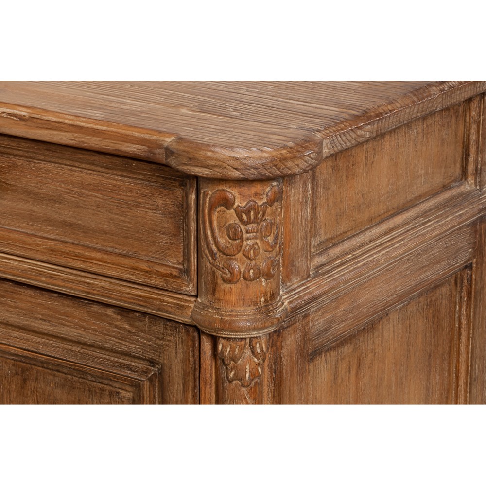 Callow French Country Distressed Natural Pine Wood Sideboard|