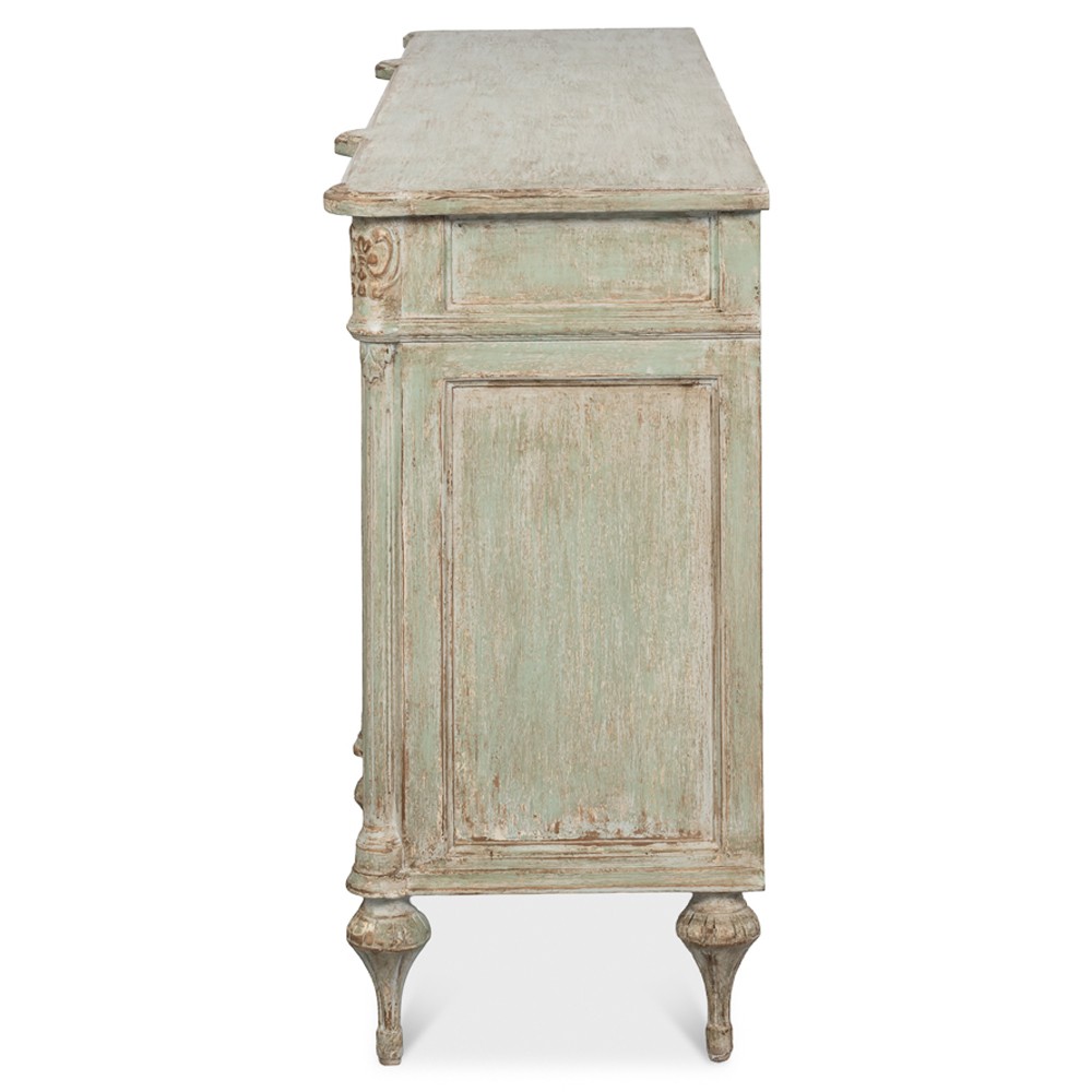Callow French Country Distressed Sage Green Pine Wood Sideboard|