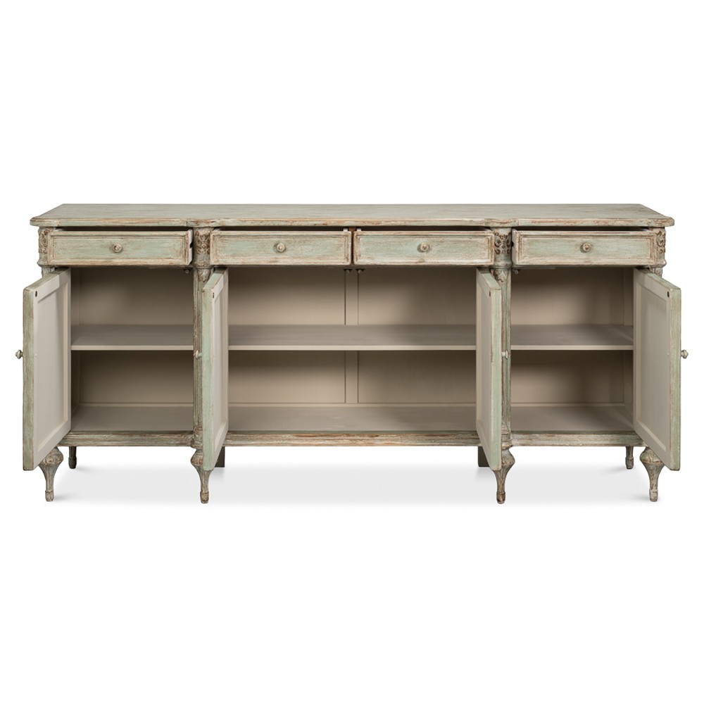 Callow French Country Distressed Sage Green Pine Wood Sideboard|