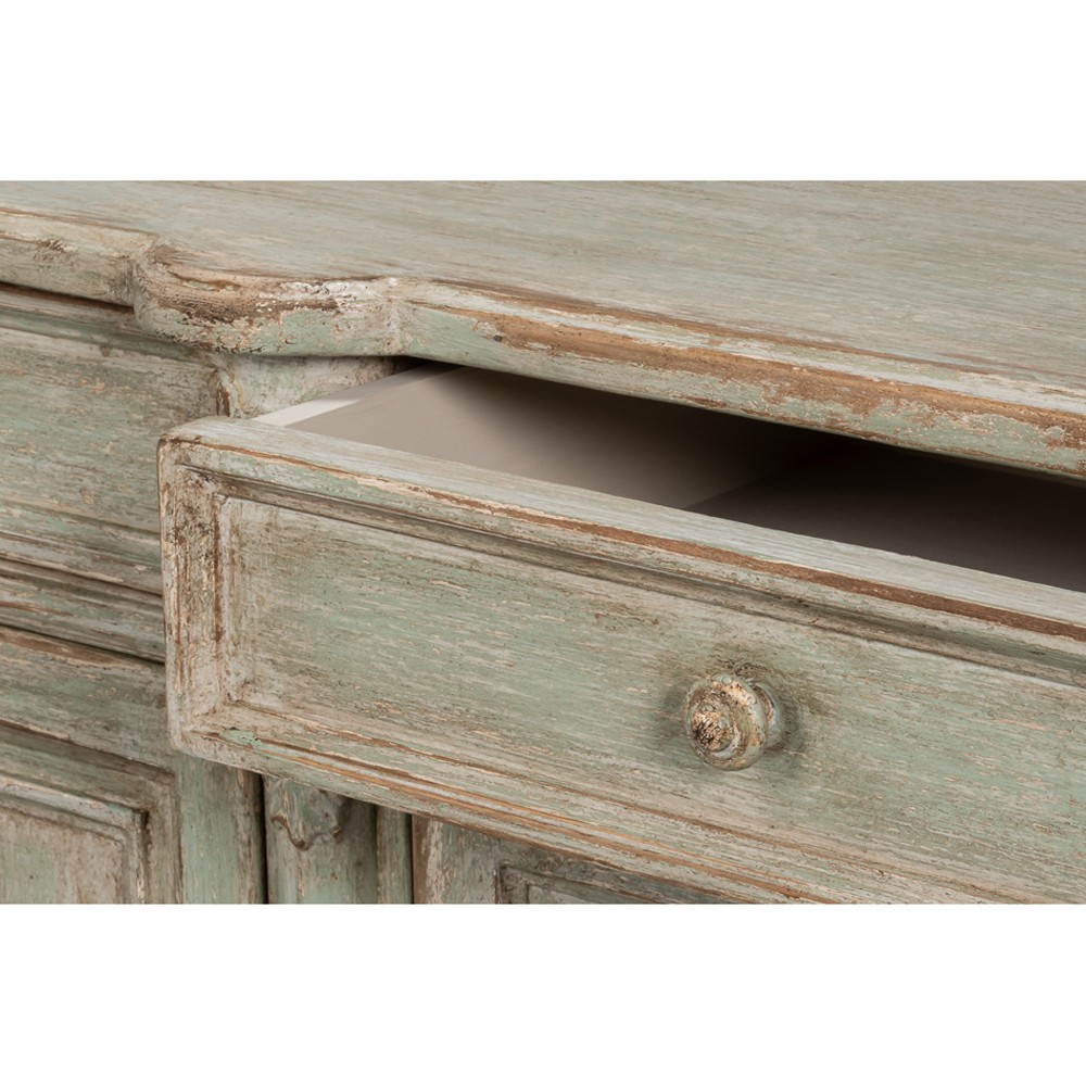 Callow French Country Distressed Sage Green Pine Wood Sideboard|