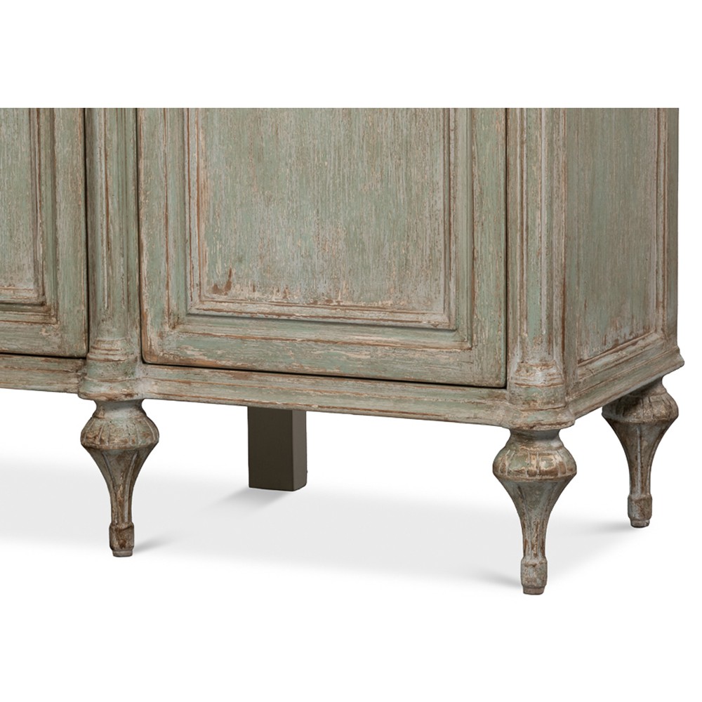 Callow French Country Distressed Sage Green Pine Wood Sideboard|