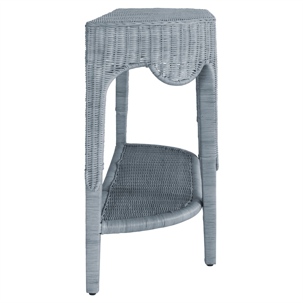 Worlds Away Paloma Blue Woven Rattan Scalloped Demilune Console Table|