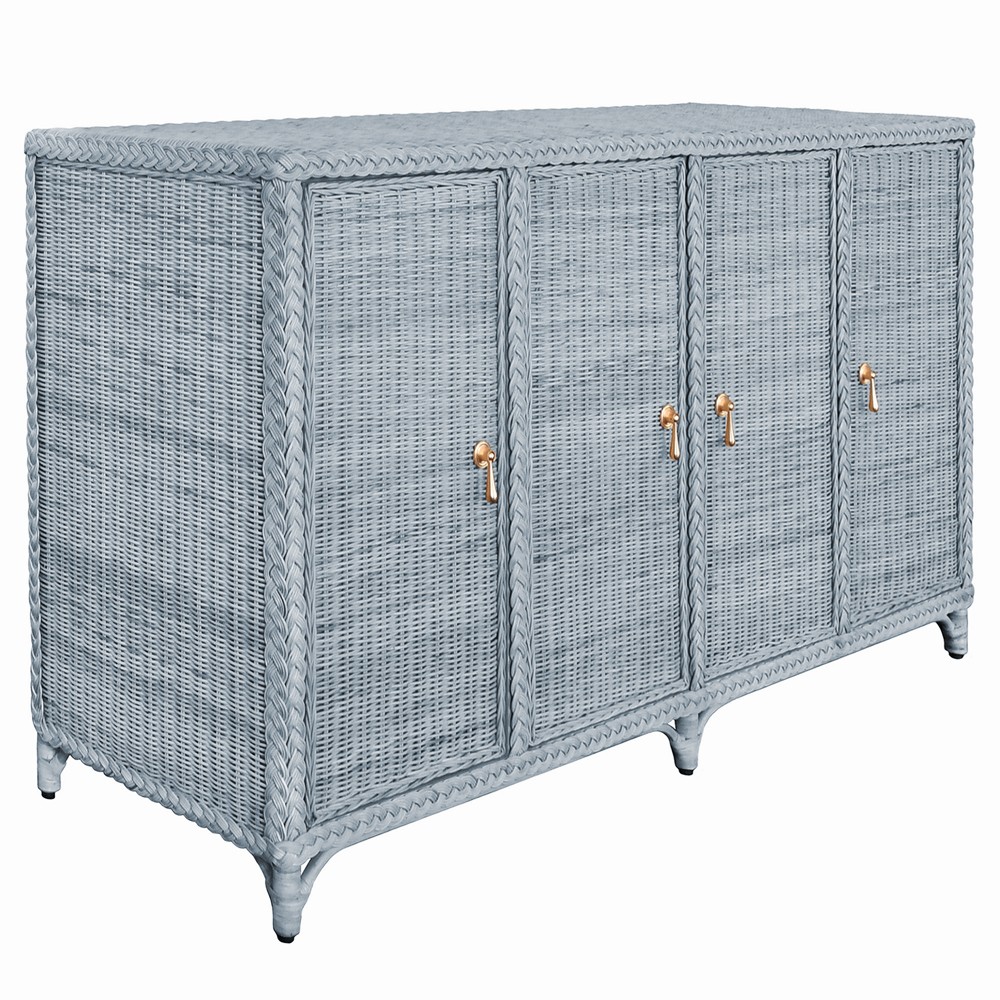 Worlds Away Evander Coastal Beach Blue Woven Rattan|