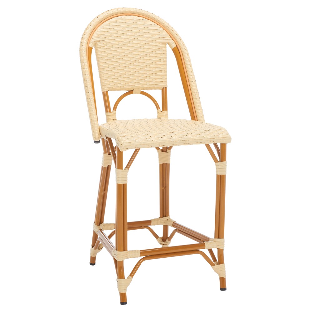 Hayden Coastal Beach Beige Woven Faux Wicker Outdoor Armless Counter Stool|