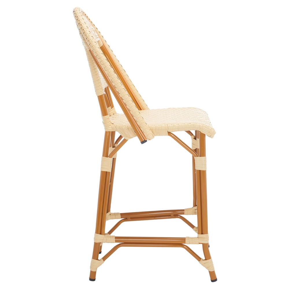 Hayden Coastal Beach Beige Woven Faux Wicker Outdoor Armless Counter Stool|