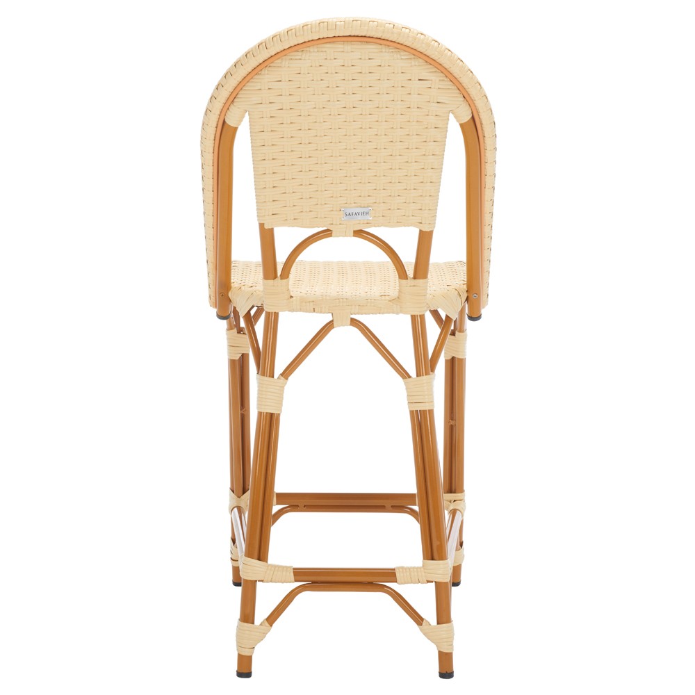 Hayden Coastal Beach Beige Woven Faux Wicker Outdoor Armless Counter Stool|