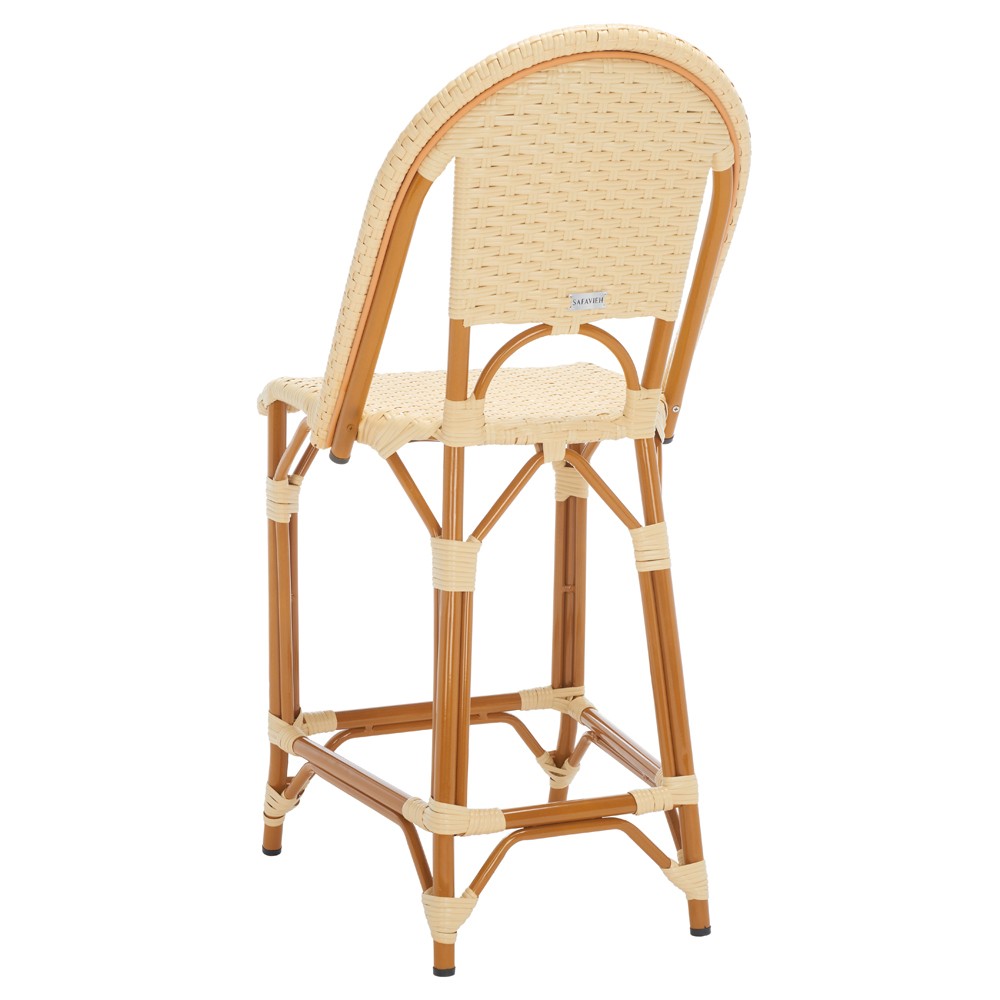 Hayden Coastal Beach Beige Woven Faux Wicker Outdoor Armless Counter Stool|