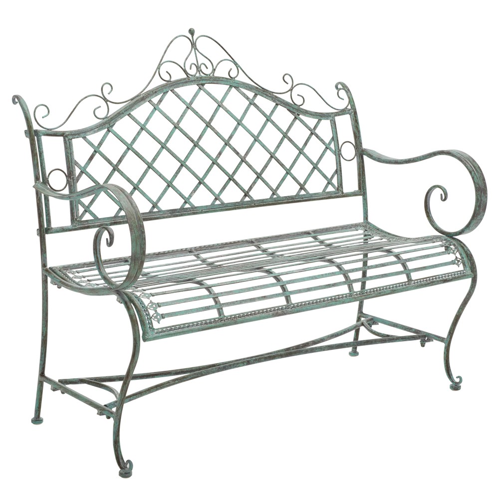 Anise French Country Antique Green Iron Outdoor Garden Bench|