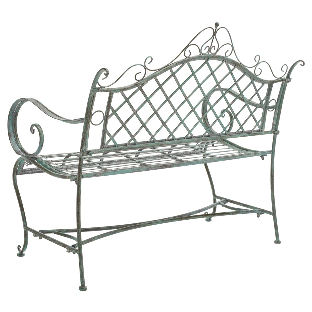 Anise French Country Antique Green Iron Outdoor Garden Bench|