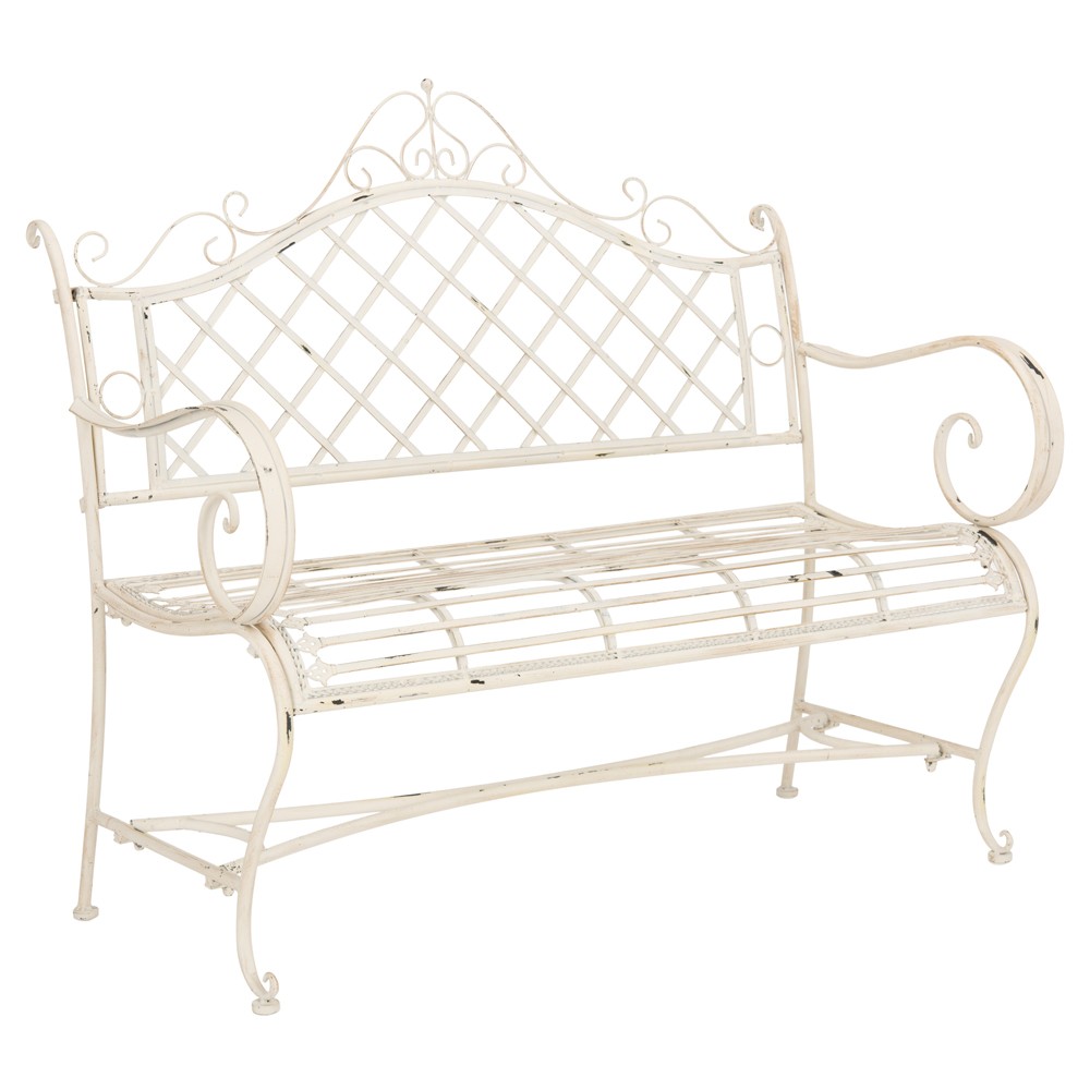 Anise French Country Antique White Iron Outdoor Garden Bench|