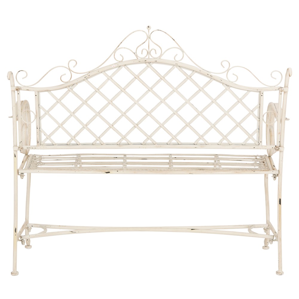 Anise French Country Antique White Iron Outdoor Garden Bench|