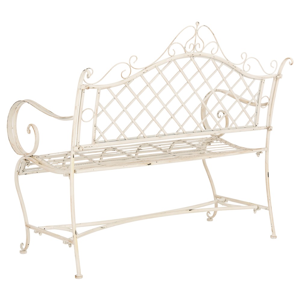 Anise French Country Antique White Iron Outdoor Garden Bench|