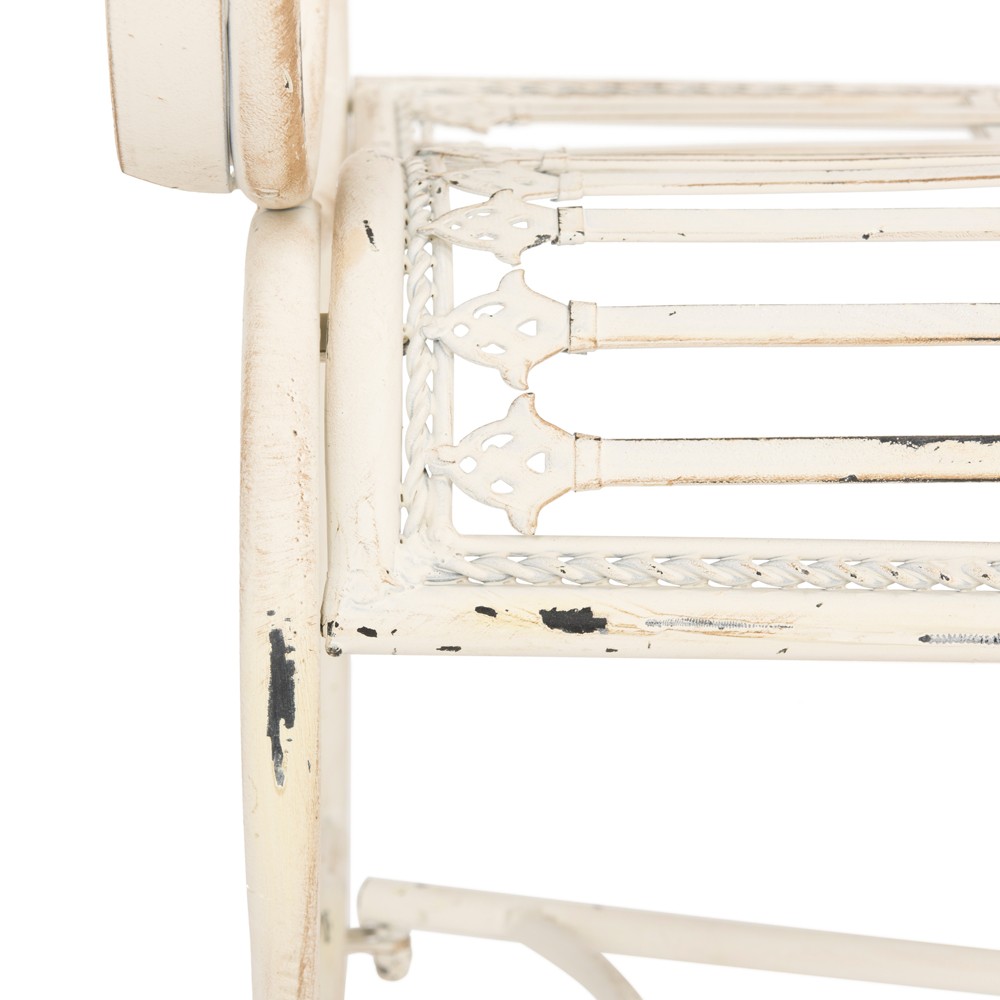 Anise French Country Antique White Iron Outdoor Garden Bench|