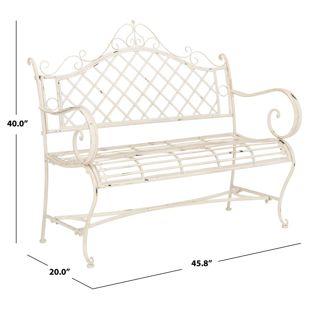 Anise French Country Antique White Iron Outdoor Garden Bench|