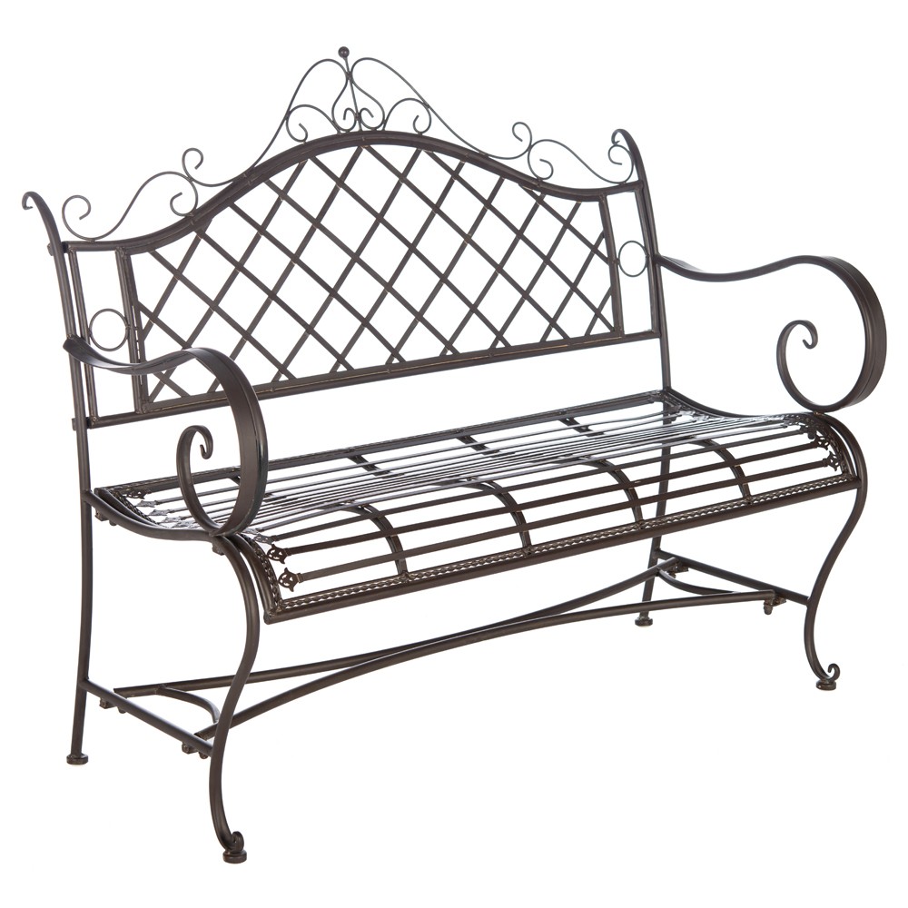 Anise French Country Rustic Brown Iron Outdoor Garden Bench|