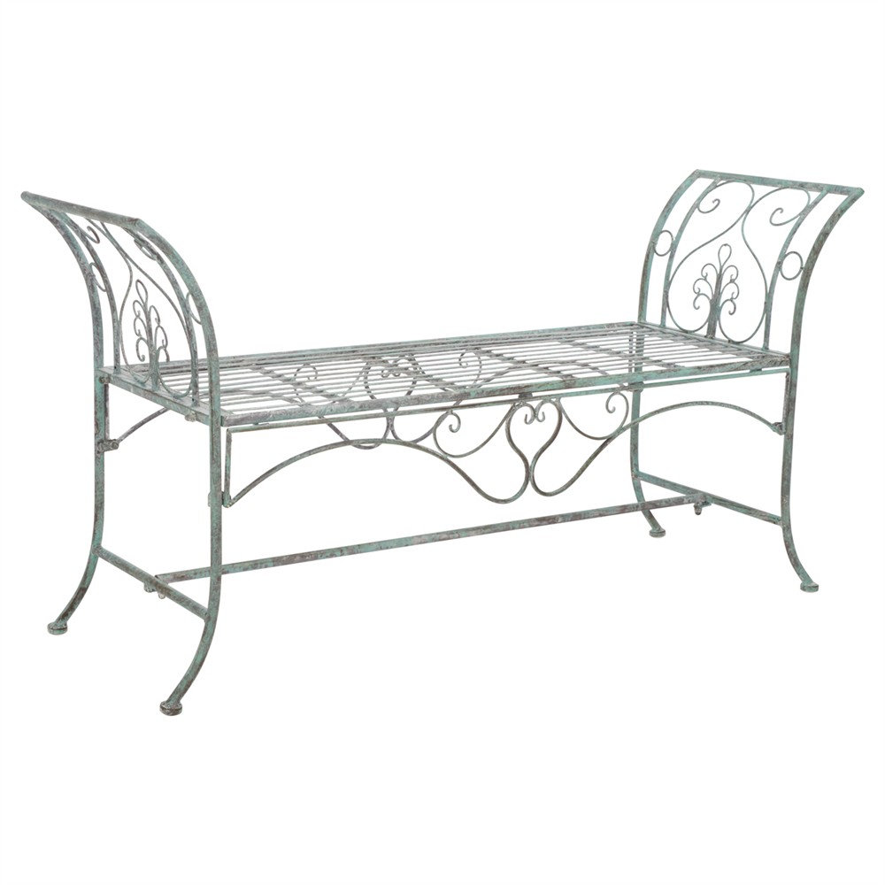 Arieth French Country Antique Green Iron Outdoor Garden Bench|