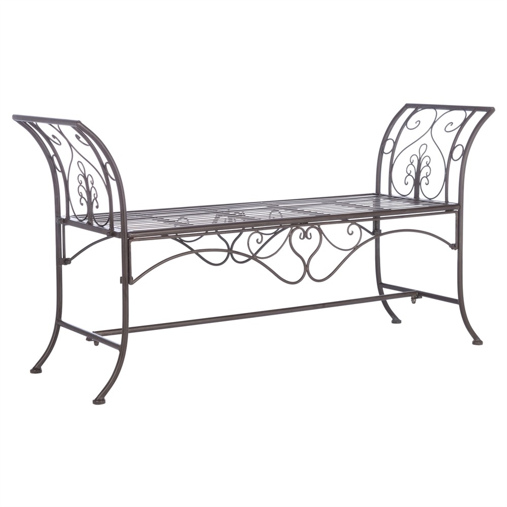 Arieth French Country Antique Brown Iron Outdoor Garden Bench|