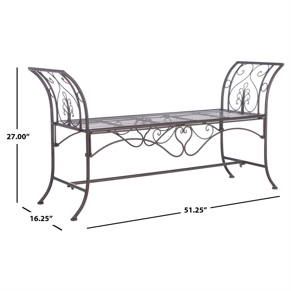 Arieth French Country Antique Brown Iron Outdoor Garden Bench|
