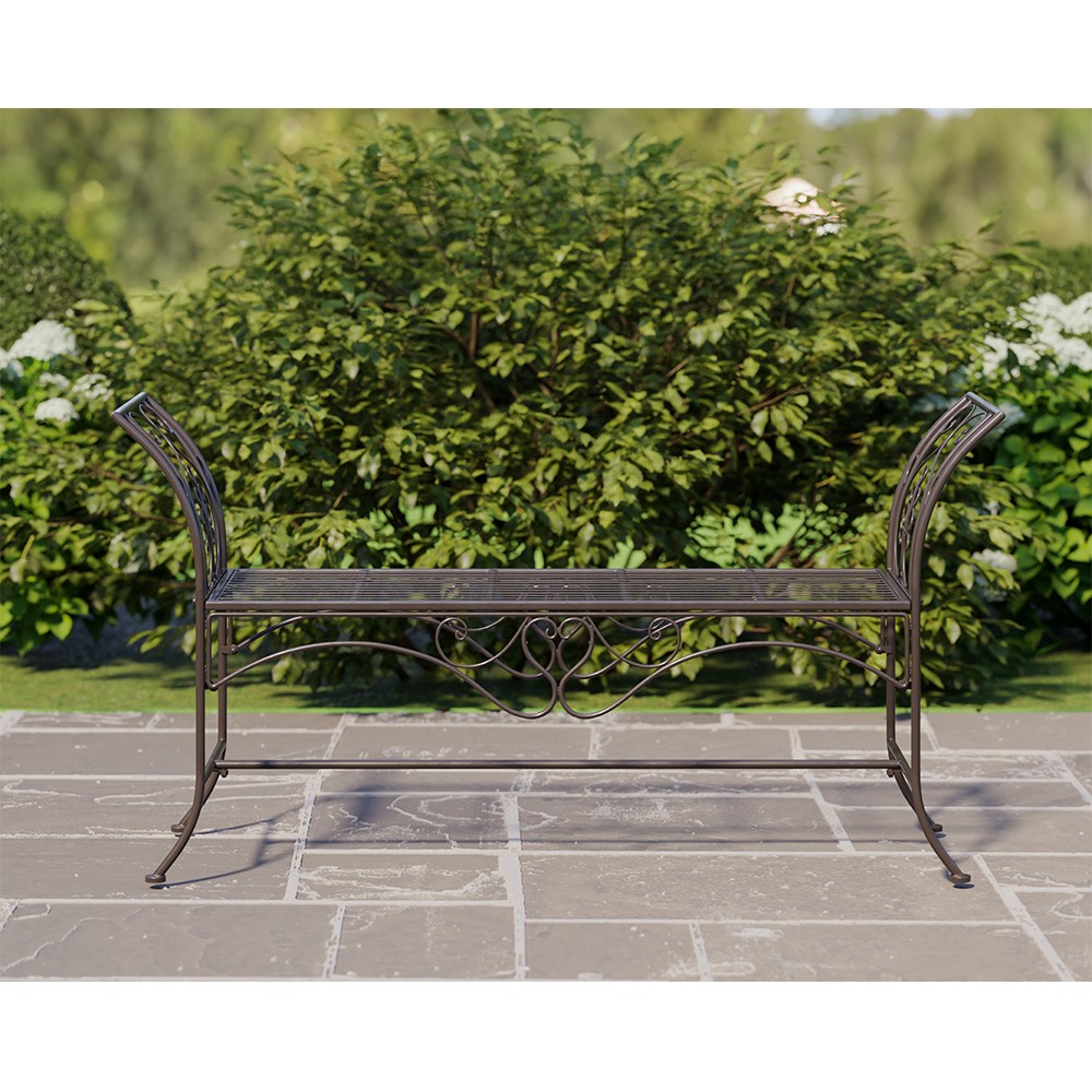 Arieth French Country Antique Brown Iron Outdoor Garden Bench|