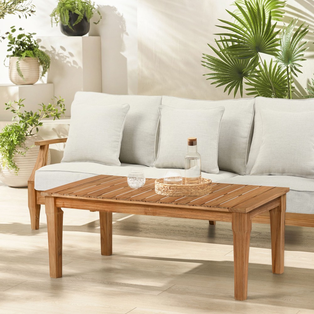 Camila Coastal Beach Natural Teak Rectangular Outdoor Coffee Table|