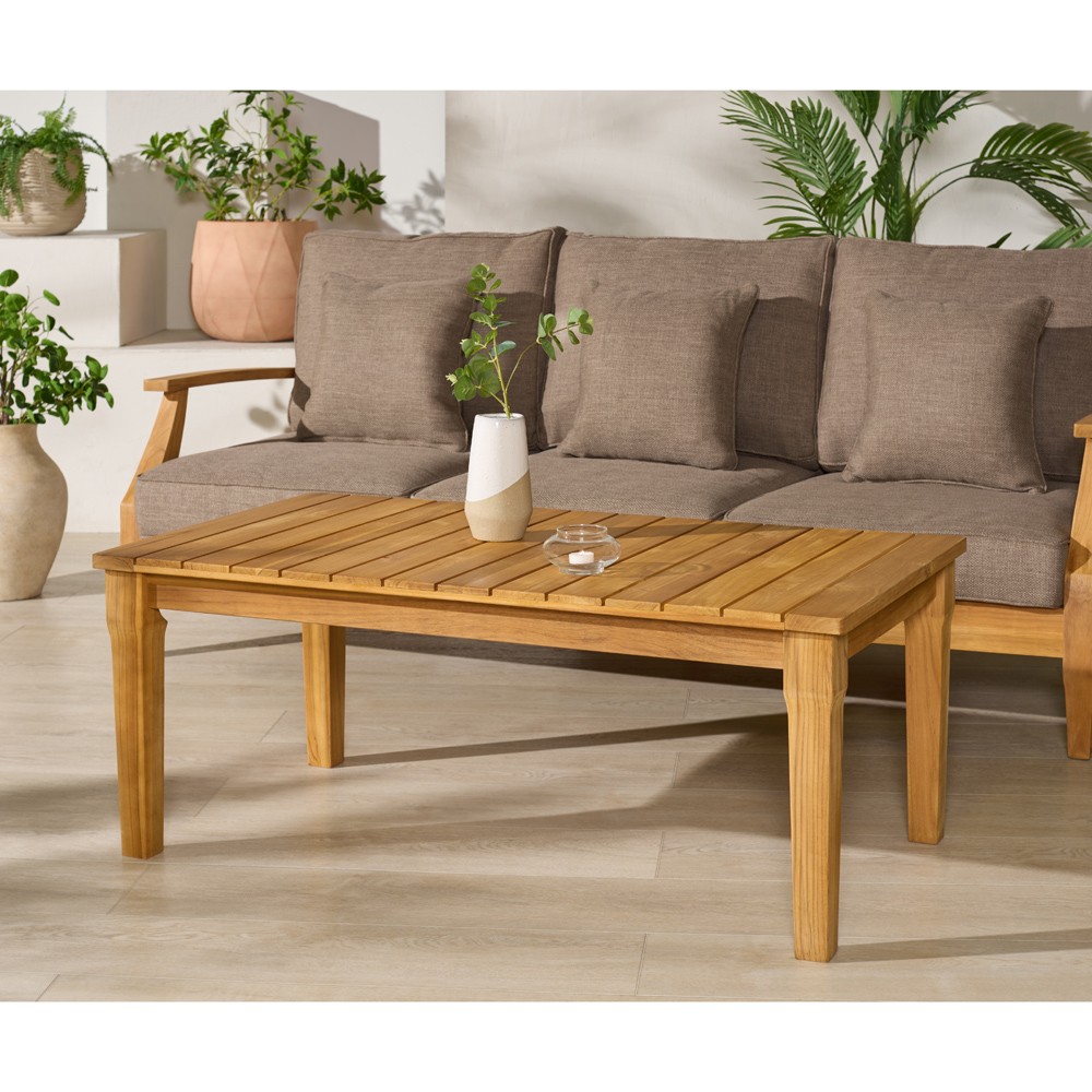 Camila Coastal Beach Natural Teak Rectangular Outdoor Coffee Table|