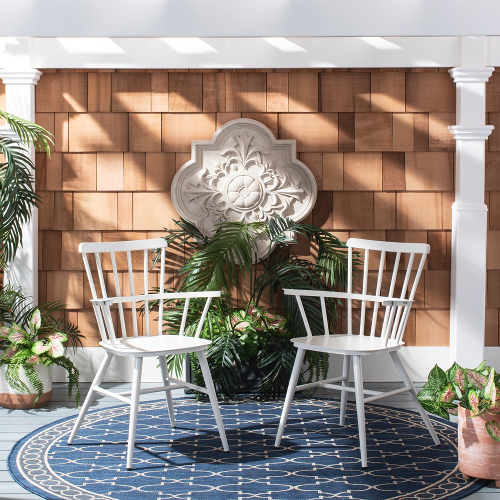 Elaine Modern Classic White Aluminum Outdoor Dining Arm Chair - Set of 2|