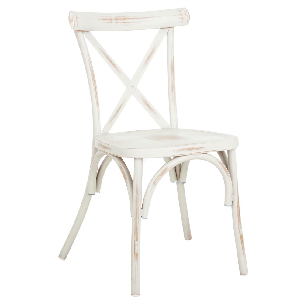 Elise French Country Distressed White Aluminum Outdoor Dining Chair - Set of 2|