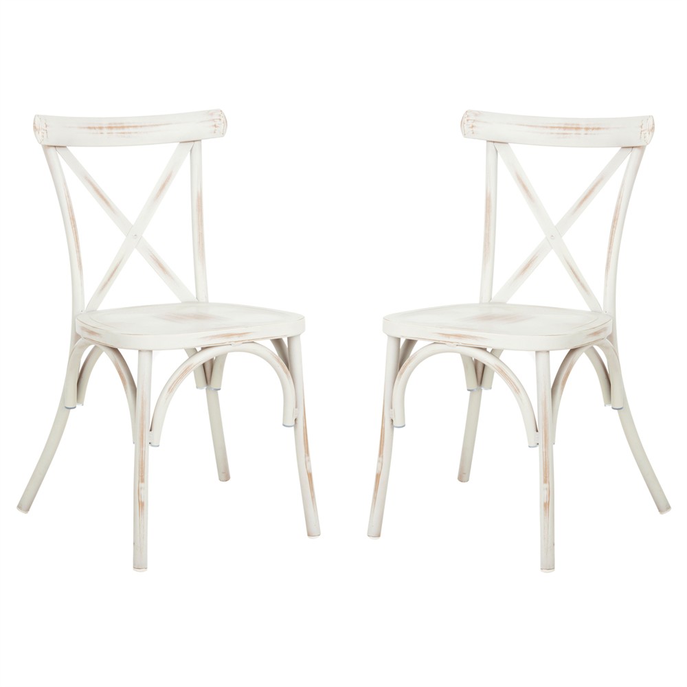 Elise French Country Distressed White Aluminum Outdoor Dining Chair - Set of 2|