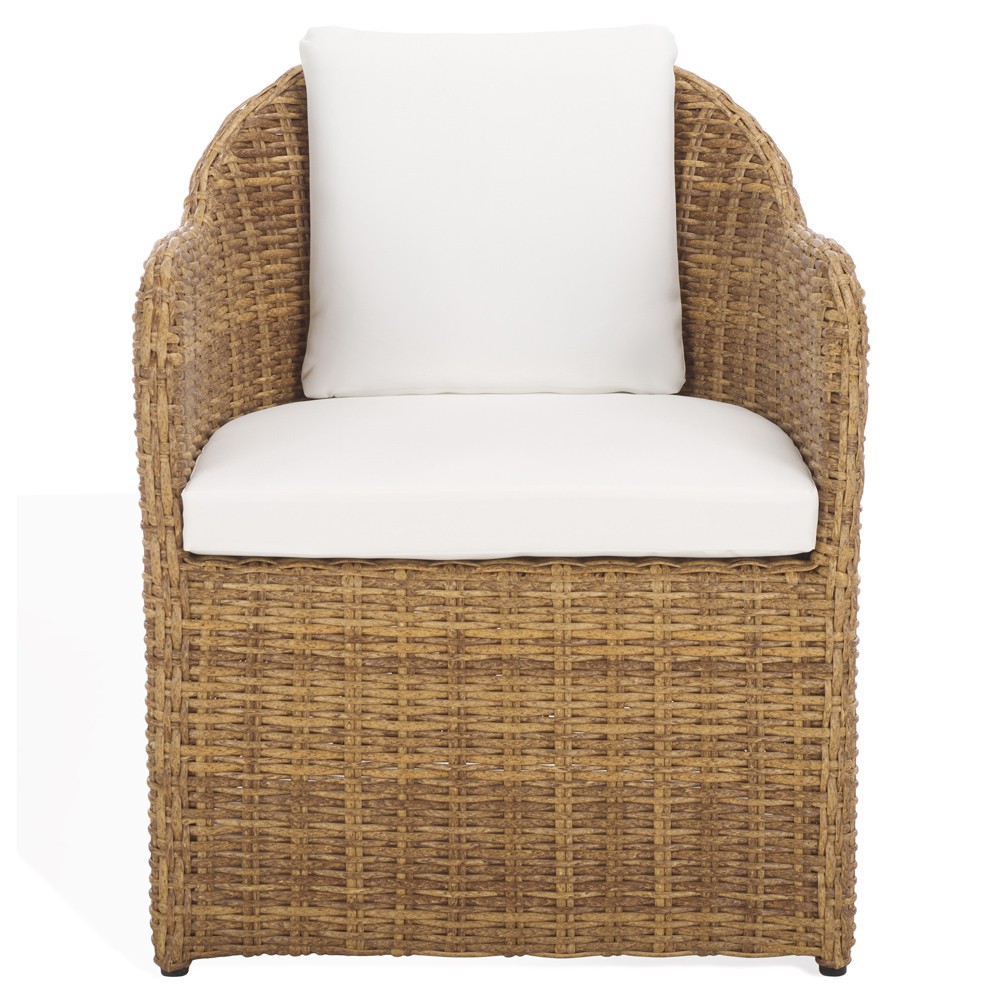 Kylie Coastal Beach Brown Woven Wicker Outdoor Dining Arm Chair|