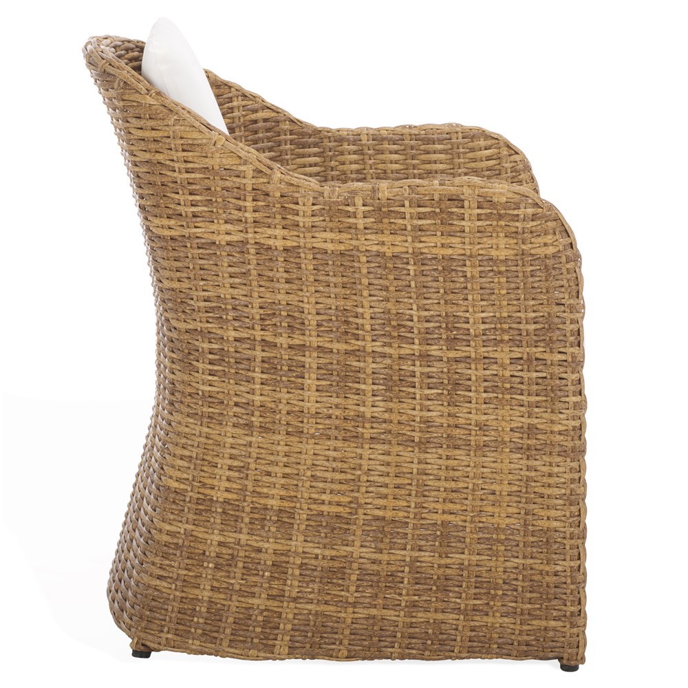 Kylie Coastal Beach Brown Woven Wicker Outdoor Dining Arm Chair|