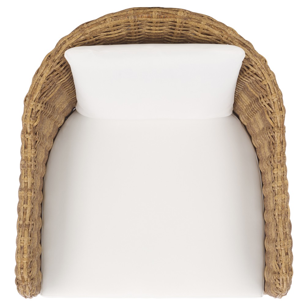 Kylie Coastal Beach Brown Woven Wicker Outdoor Dining Arm Chair|