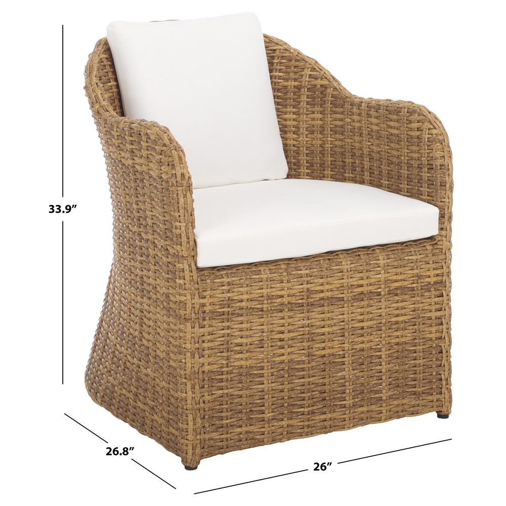 Kylie Coastal Beach Brown Woven Wicker Outdoor Dining Arm Chair|