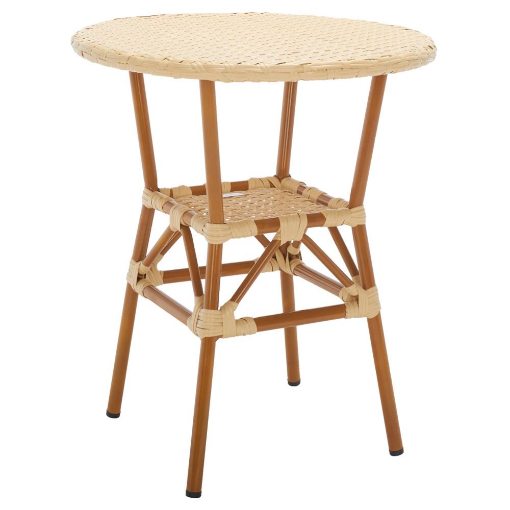 Hayden Coastal Beach Beige Woven Faux Wicker Round Outdoor Bistro Table - 24"|