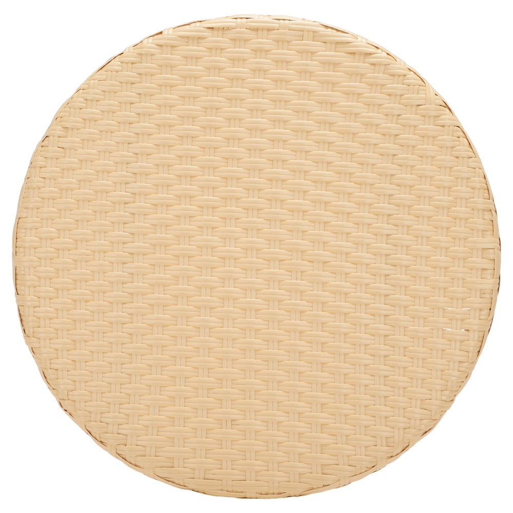 Hayden Coastal Beach Beige Woven Faux Wicker Round Outdoor Bistro Table - 24"|