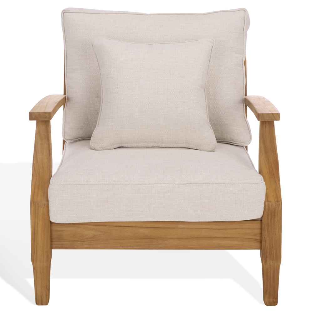 Camila Coastal Beach Off White Cushion Natural Teak Outdoor Lounge Arm Chair|