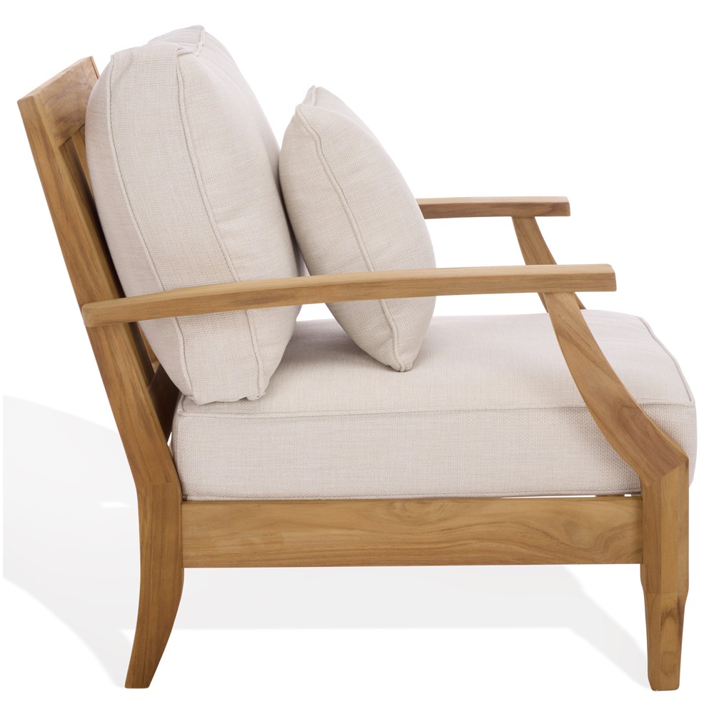 Camila Coastal Beach Off White Cushion Natural Teak Outdoor Lounge Arm Chair|