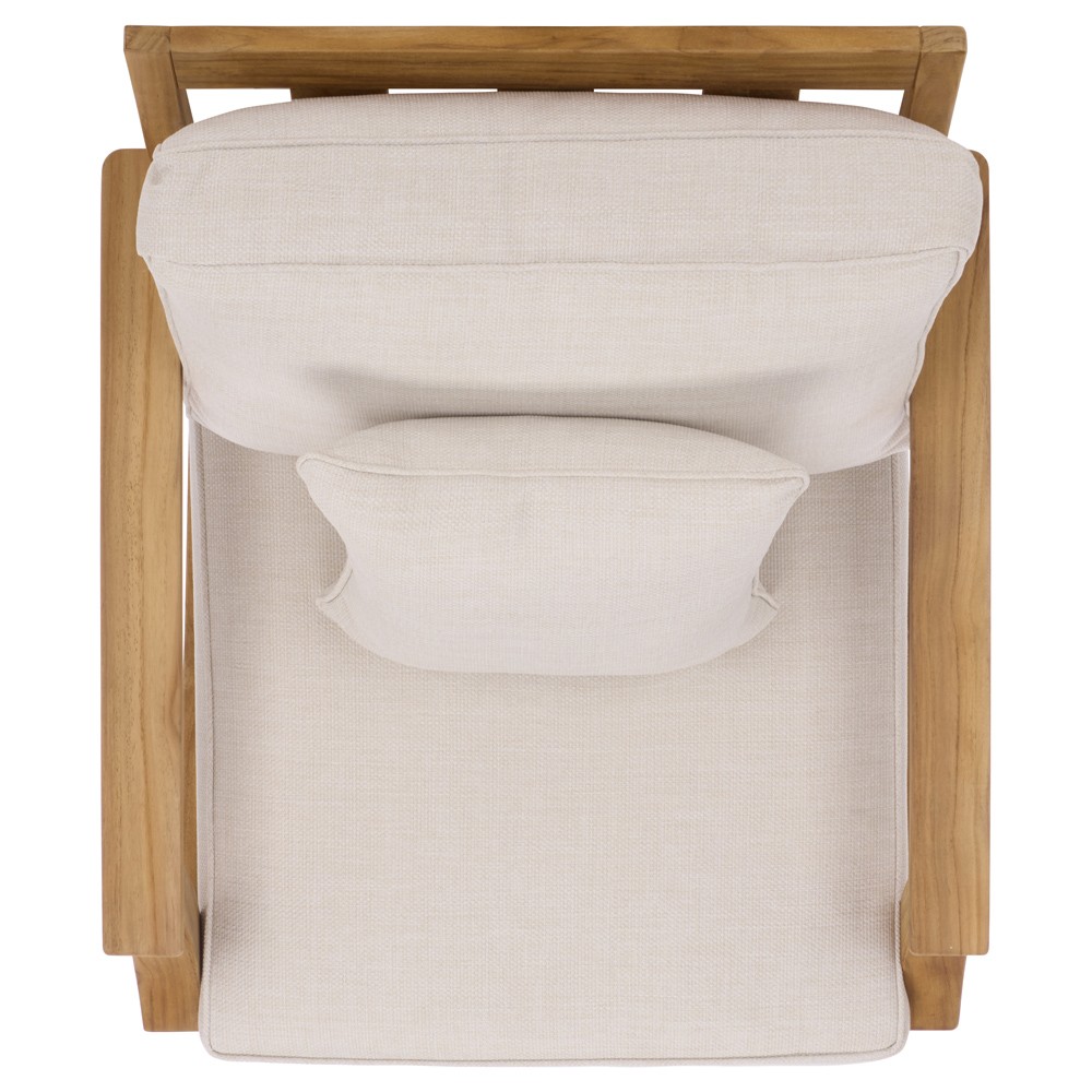 Camila Coastal Beach Off White Cushion Natural Teak Outdoor Lounge Arm Chair|