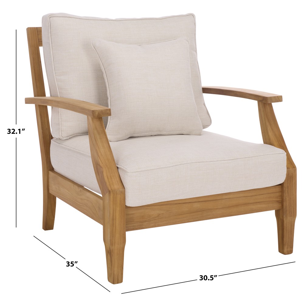 Camila Coastal Beach Off White Cushion Natural Teak Outdoor Lounge Arm Chair|